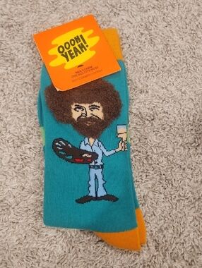 Bob Ross Teal Artist Crew Socks with Orange Accents